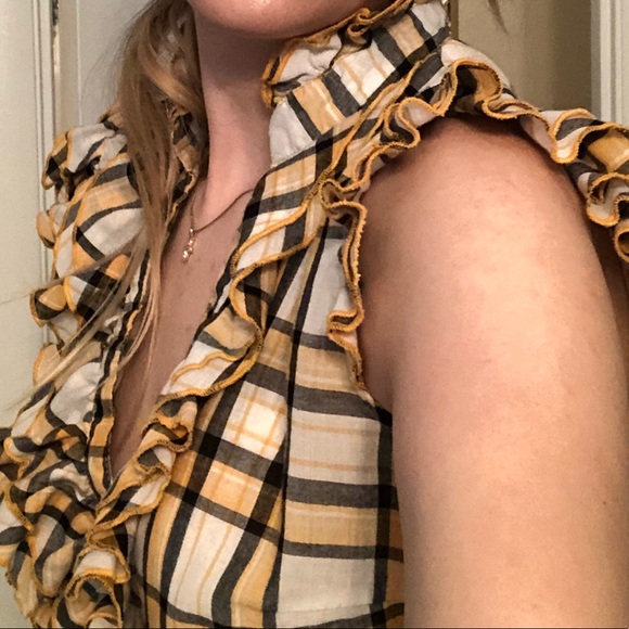 🤠 Honky Tonk Western Yellow Plaid V-Neck - Picture 5 of 5